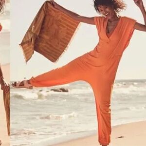 Free People Short Sleeve V-neck Hot Shot Jumpsuit